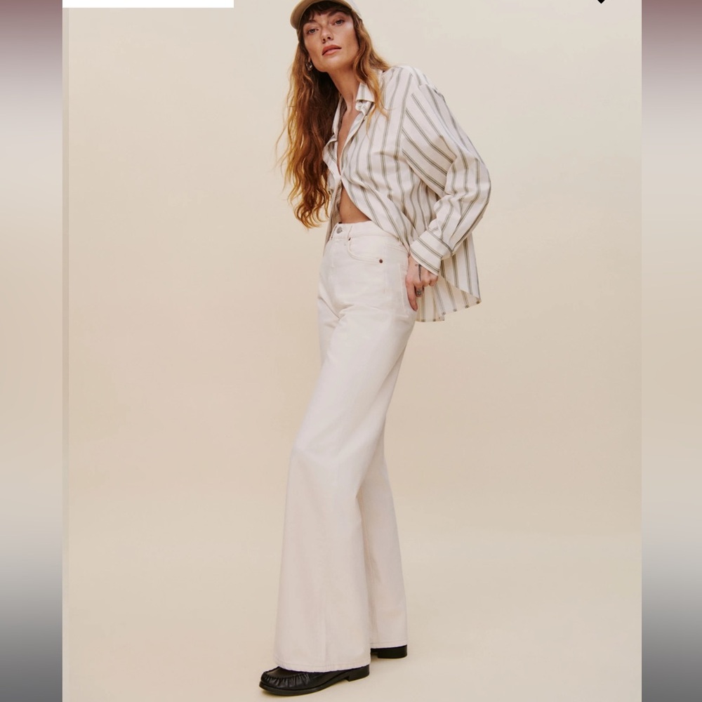 Reformation Cary High Rise Slouchy Wide Leg Jeans, Ivory 26